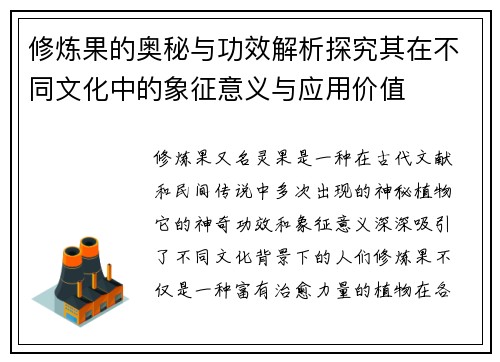 修炼果的奥秘与功效解析探究其在不同文化中的象征意义与应用价值